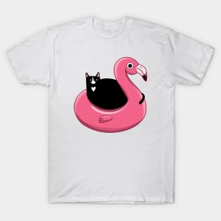 Kitty on a Flamingo Floatie T-Shirt